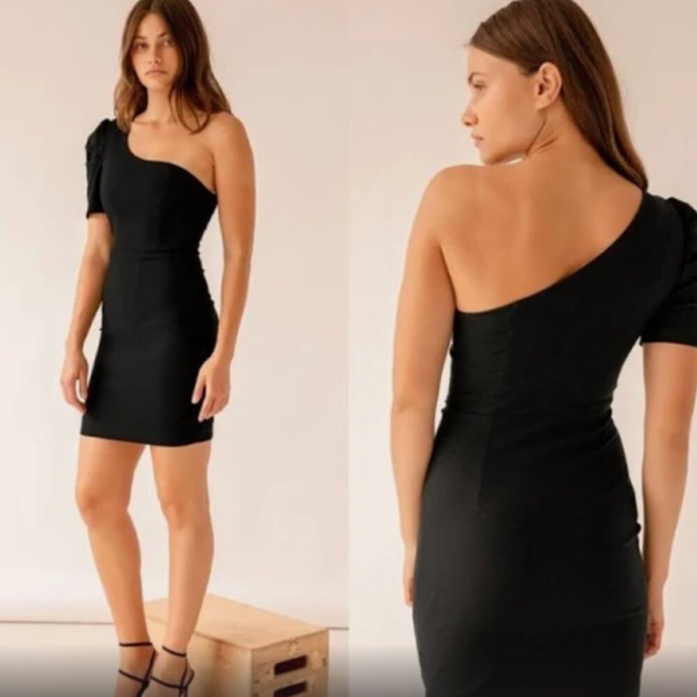 Lulus Black One-Shoulder Puff Sleeve Mini Dress
